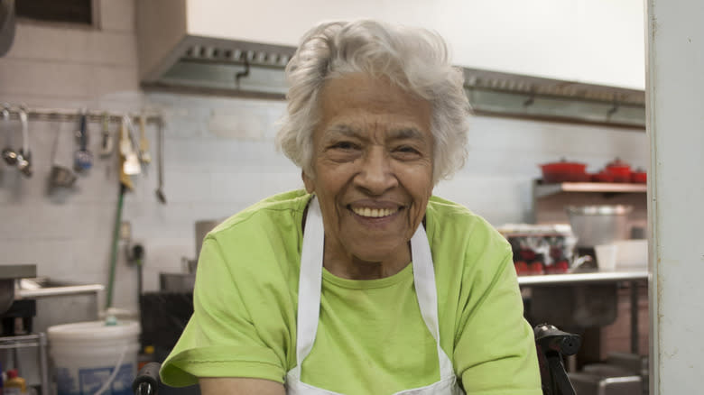 Chef Leah Chase in the kitchen