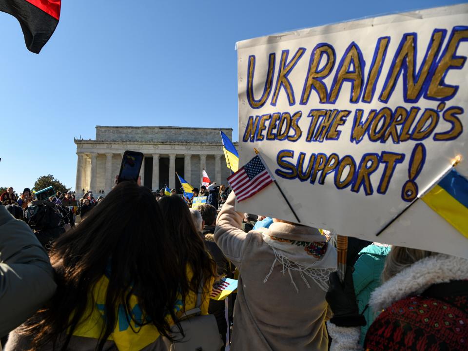 Demonstrators seen at the Lincoln Memorial on Sunday