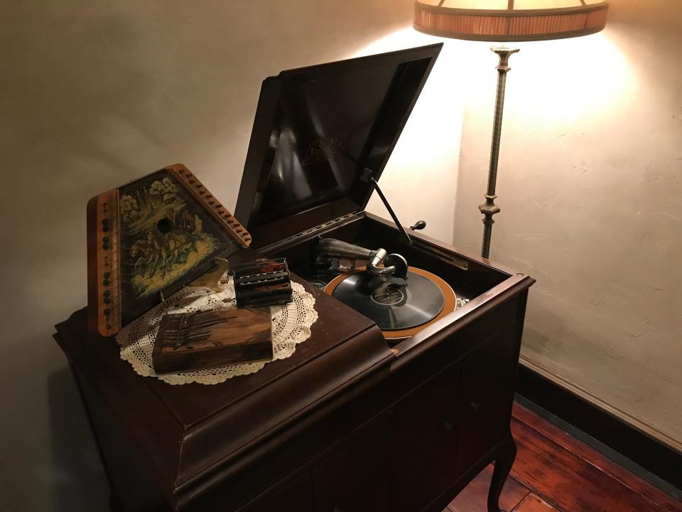 An old phonograph machine graces the main event space at the Epochary Inn in Ambridge.