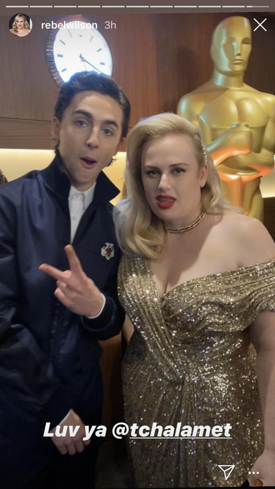 Rebel Wilson with Timothee Chalamet at the 2020 Oscars (@rebelwilson)