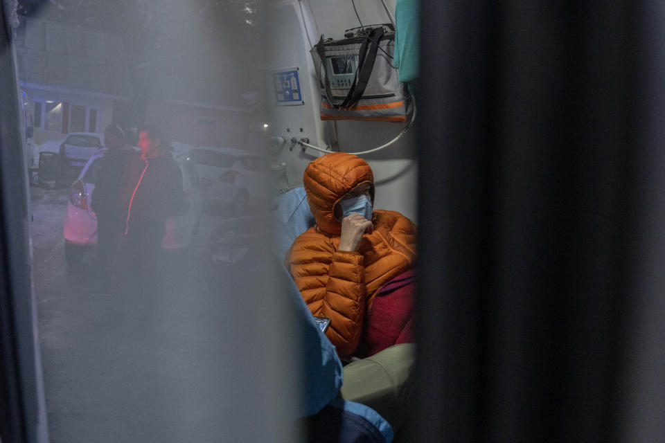 An injured Russian skier gets treatment at a hospital in Tangmarg, near Gulmarg, a popular skiing destination in Indian controlled Kashmir, Thursday, Feb. 22, 2024. Officials say that one Russian skier was killed and four rescued when an avalanche hit Gulmarg on Thursday. (AP Photo/Dar Yasin)