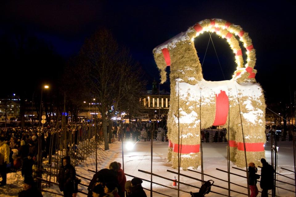 The town of Gavle is the site of a giant Yule goat, the largest in Scandinavia (Getty Images)