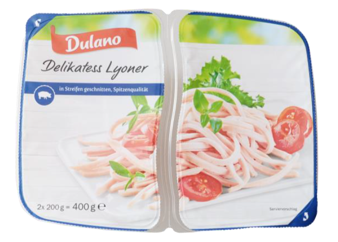 Dulano Delikatess Lyoner, in Streifen geschnitten, 2 x 200g. (Bild: Lidl)