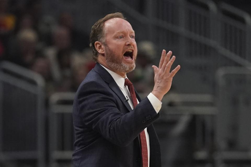 Milwaukee Bucks head coach Mike Budenholzer reacts during the first half of an NBA basketball game against the New Orleans Pelicans Wednesday, Dec. 11, 2019, in Milwaukee. (AP Photo/Morry Gash)