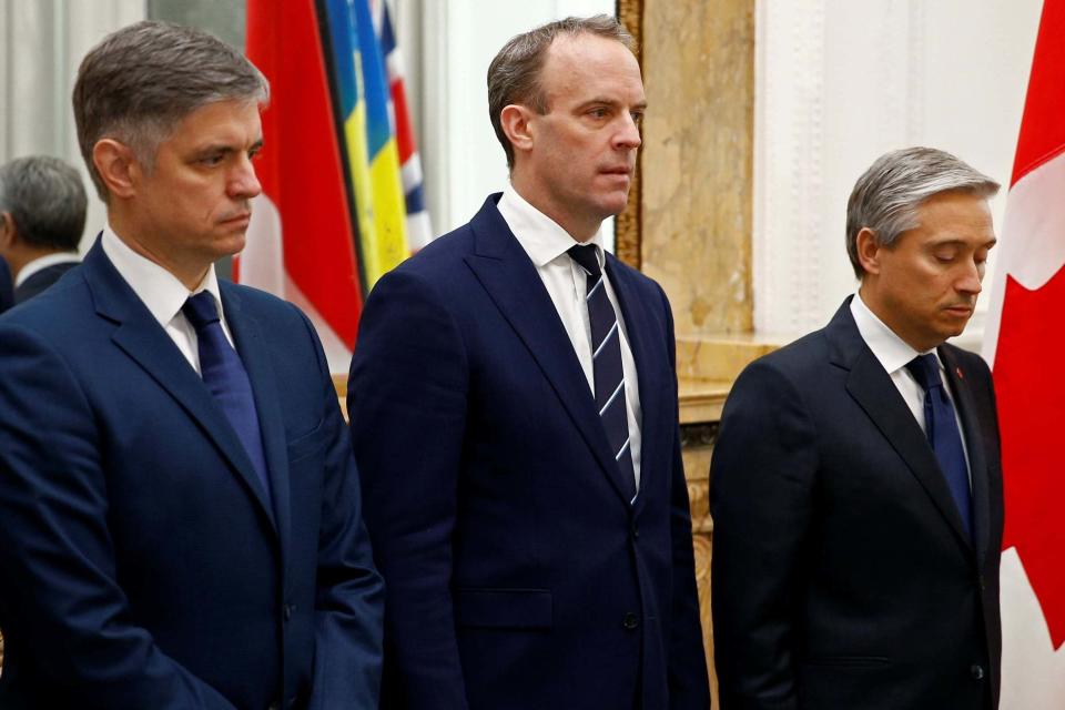 Dominic Raab with other foreign ministers attended a moment of reflection before the meeting (REUTERS)