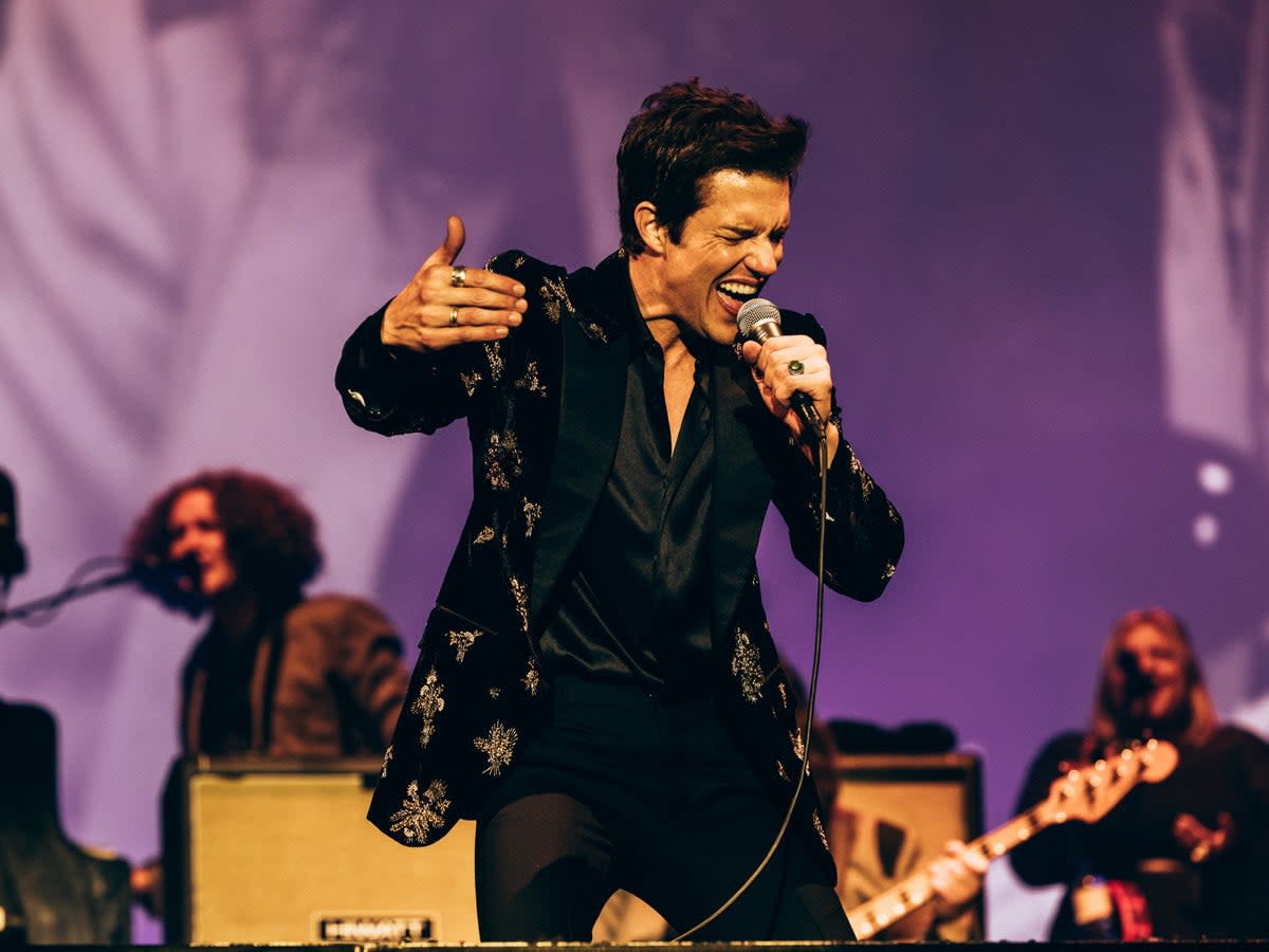 The Killers frontman Brandon Flowers performs at this year’s Reading Festival  (@chrisphelps)