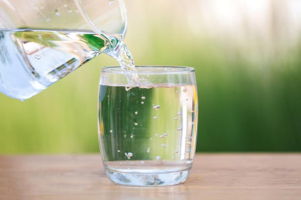 <p>You know you need to hydrate — but it's especially important when you get only six hours of sleep (or less!). You’re more <a href="https://www.goodhousekeeping.com/health/a34100130/why-am-i-always-thirsty/" rel="nofollow noopener" target="_blank" data-ylk="slk:likely to be dehydrated" class="link ">likely to be dehydrated</a> the day after a disrupted night of sleep, because a hormone that regulates your body’s water conservation is released during later stages of sleep. So <a href="https://www.goodhousekeeping.com/health/diet-nutrition/a46956/how-much-water-should-i-drink/" rel="nofollow noopener" target="_blank" data-ylk="slk:down some extra water" class="link ">down some extra water</a> on those days if you can — and <a href="https://www.goodhousekeeping.com/health/diet-nutrition/a38067564/drinking-a-gallon-water-a-day-benefits/" rel="nofollow noopener" target="_blank" data-ylk="slk:remember that too much water" class="link ">remember that <em>too</em> much water</a> can be tricky for your gut, too.</p>