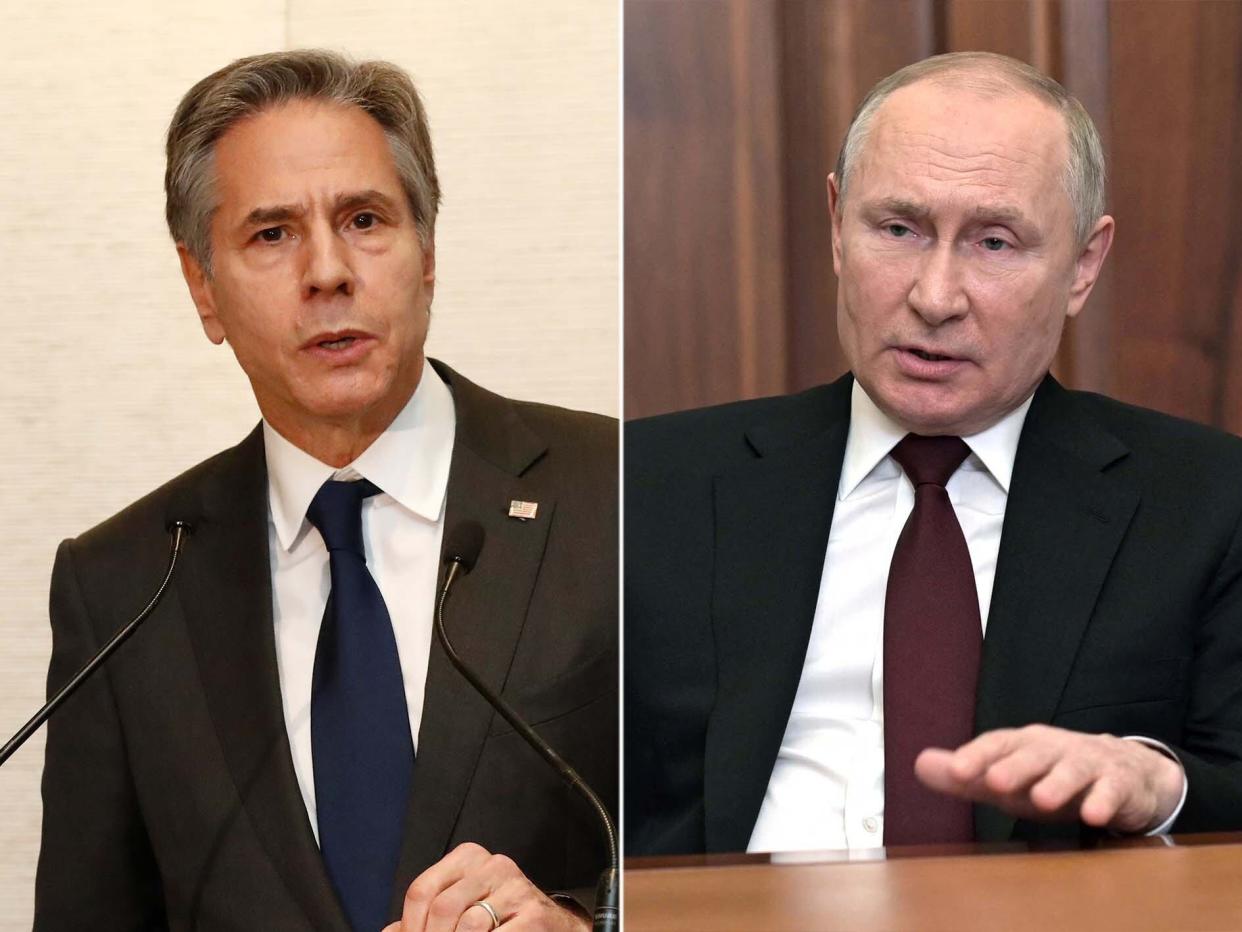 US Secretary of State Antony Blinken (left) and Russian President Vladimir Putin