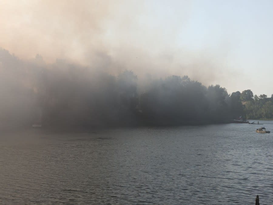 Dark smoke billows on Ross Island due to large fire in abandoned structure