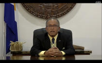 In this photo taken from video provided by UN Web TV,, Marshall Islands' President David Kabua remotely addresses the 76th session of the United Nations General Assembly in a pre-recorded message, Wednesday, Sept. 22, 2021, at UN headquarters. (UN Web TV via AP)