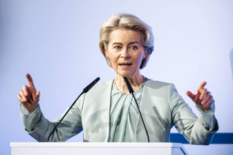 Ursula von der Leyen, President of the EU Commission, speaks at the Hamburg Business Climate Forum. Markus Scholz/dpa