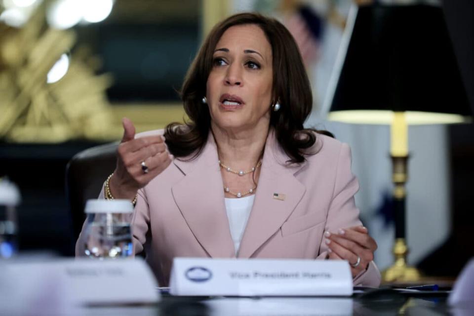 U.S. Vice President Kamala Harris delivers remarks at the start of a roundtable discussion on voting rights for people living with disabilities in her ceremonial office in the Eisenhower Executive Office Building on July 14, 2021 in Washington, DC. (Photo by Chip Somodevilla/Getty Images)