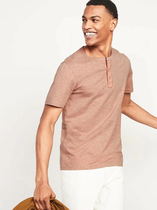 Slub-Knit Canvas-Placket Short-Sleeve Henley Tee. Image via Old Navy.