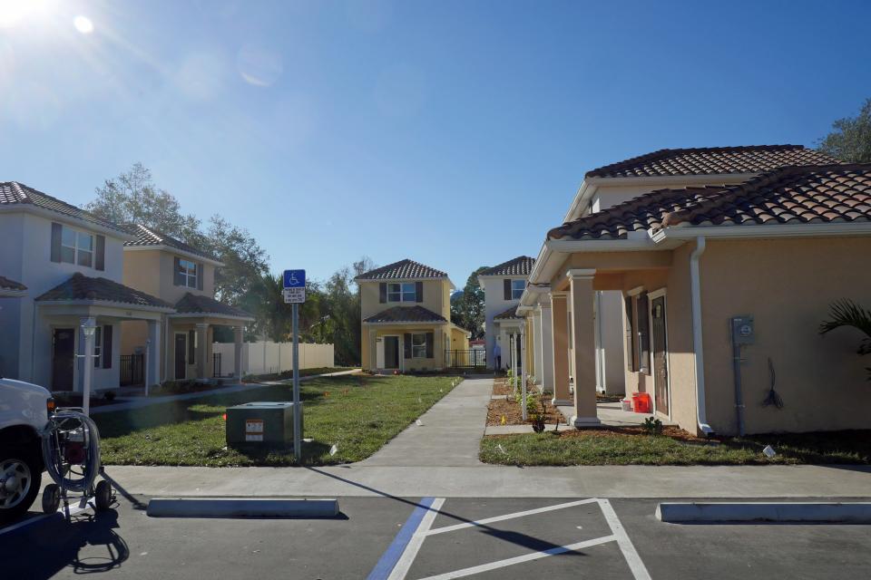 All of the parking spaces at Parkside Cottages in Venice are at the front of the property, near the entrance off of Substation Road.
