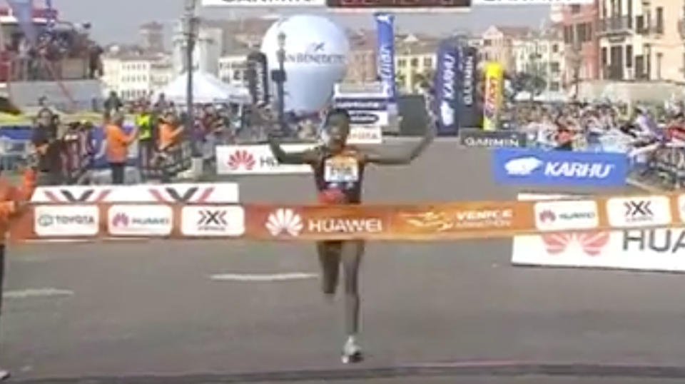 An Italian runner staged a memorable marathon win on Sunday after a major mistake by race officials.