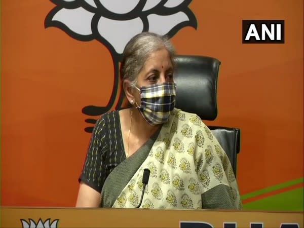 Union Finance Minister and BJP leader Nirmala Sitharaman during a press conference in New Delhi on Saturday. (Photo/ANI)