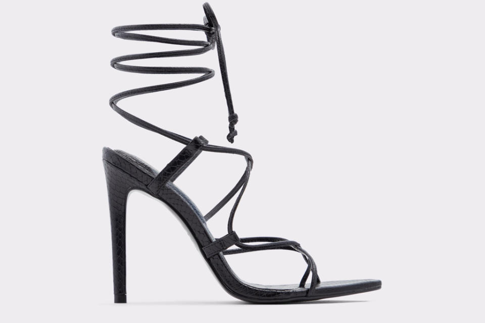 aldo, heels, black, strappy, pointed