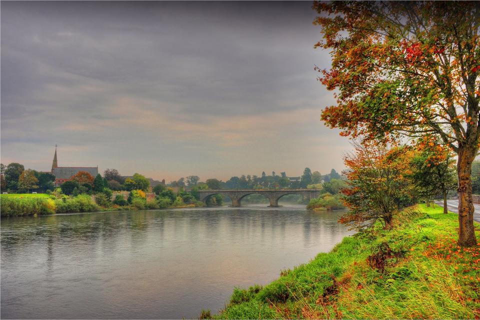 The river Tweed at Kelso, a small town in the Scottish borders region.