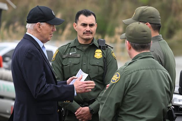 President Joe Biden speaks with U.S. Border Patrol agents in Brownsville, Texas, on February 29, 2024. 