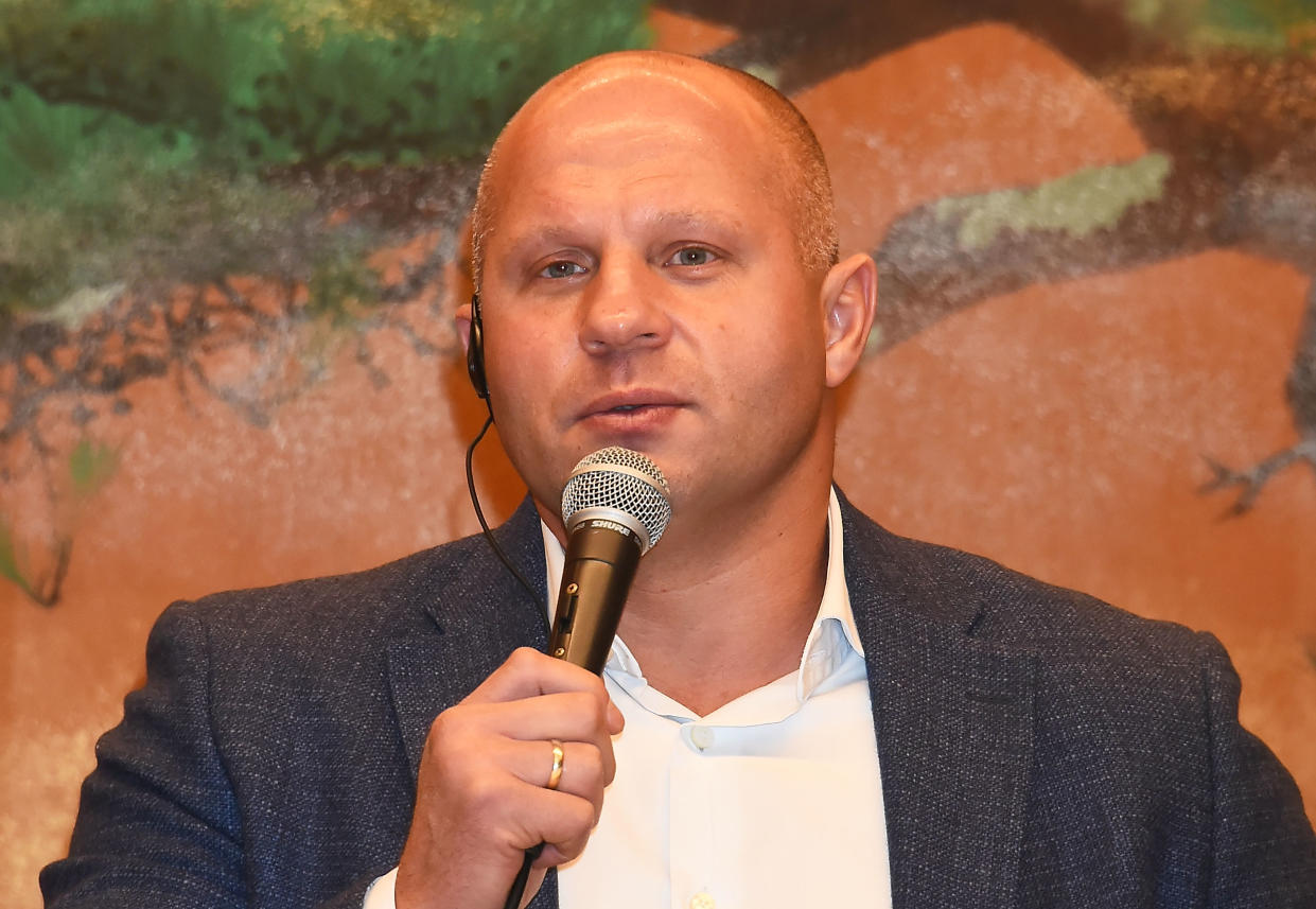 TOKYO, JAPAN - OCTOBER 09: Martial arts fighter Fedor Emelianenko attends the Bellator Japan x Rizin Press Conference at the Meguro Gajoen Hotel on October 9, 2019 in Tokyo, Japan. (Photo by Jun Sato/WireImage)