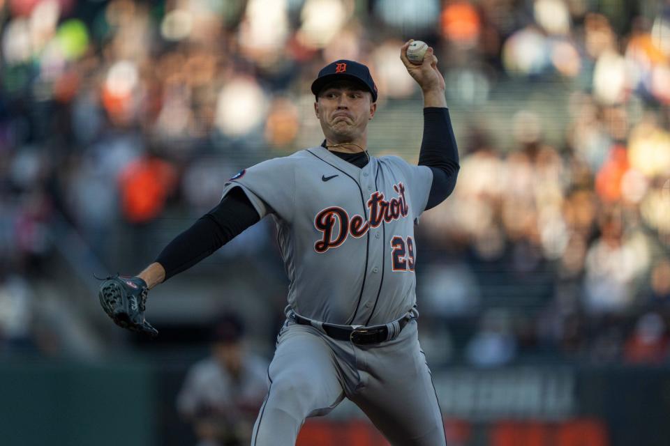 Tigers pitcher Tarik Skubal pitches during the first inning on Tuesday, June 28, 2022, in San Francisco.