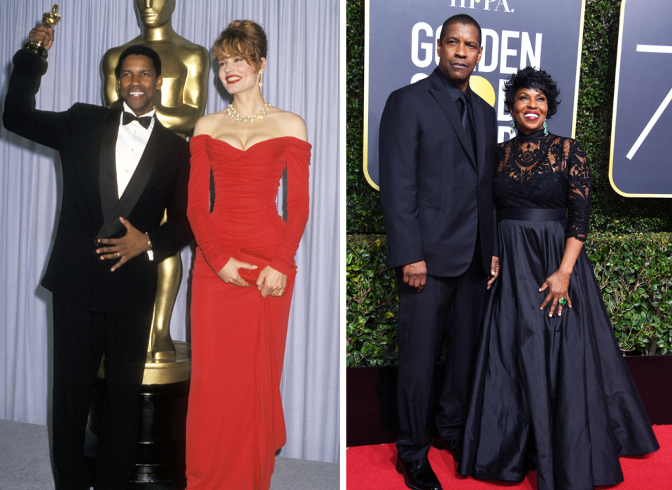 Left: At the 1990 Oscars (his first Oscar win). Right: At the 2018 Golden Globes.