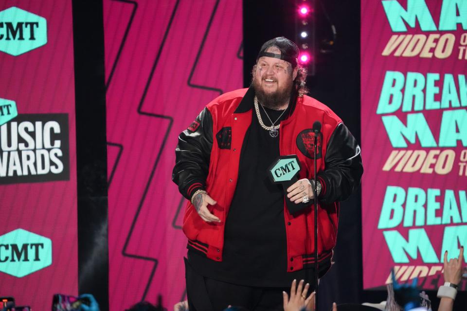 Jelly Roll accepts the award for Male Breakthrough Video of the Year at the CMT Awards at the Moody Center on Sunday, April 2, 2023, in Austin, Texas.  ORG XMIT: TNNAT (Via OlyDrop)