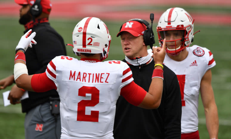 Nebraska head coach Scott Frost and quarterback Adrian Martinez against Ohio State.