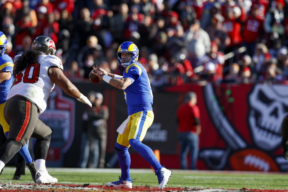 Los Angeles Rams quarterback Matthew Stafford (9) enters his first Championship Round