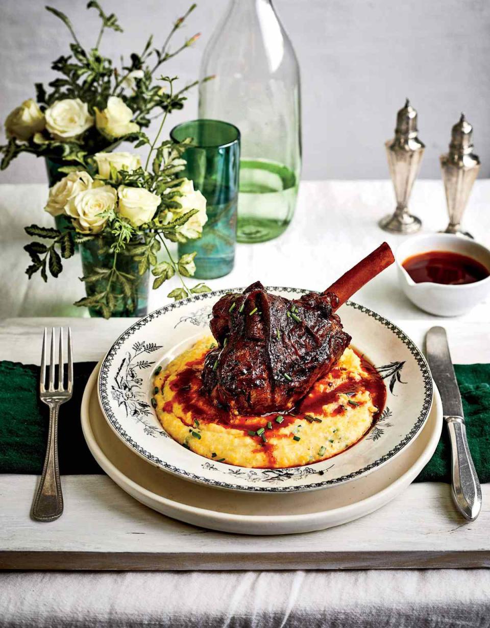 Braised Lamb Shanks with Parmesan-Chive Grits