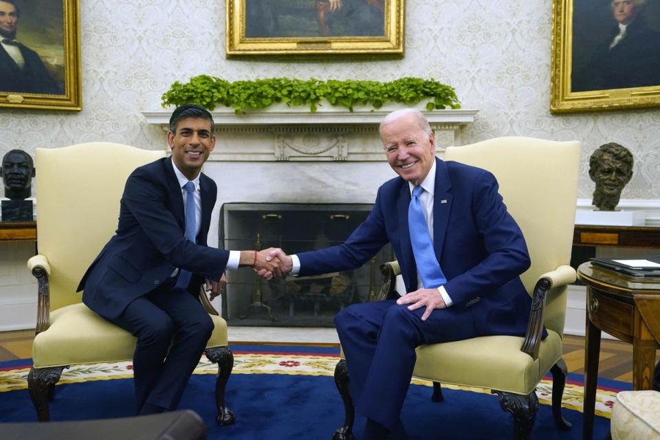 Prime Minister Rishi Sunak attends a bilateral meeting with US President Joe Biden in the White House (PA) (PA Wire)