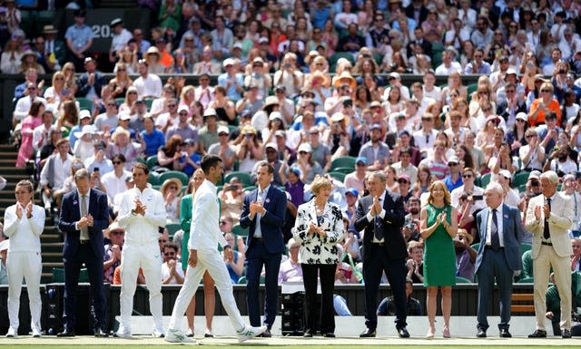 Novak Djokovic was a part of the early afternoon celebration on Centre Court