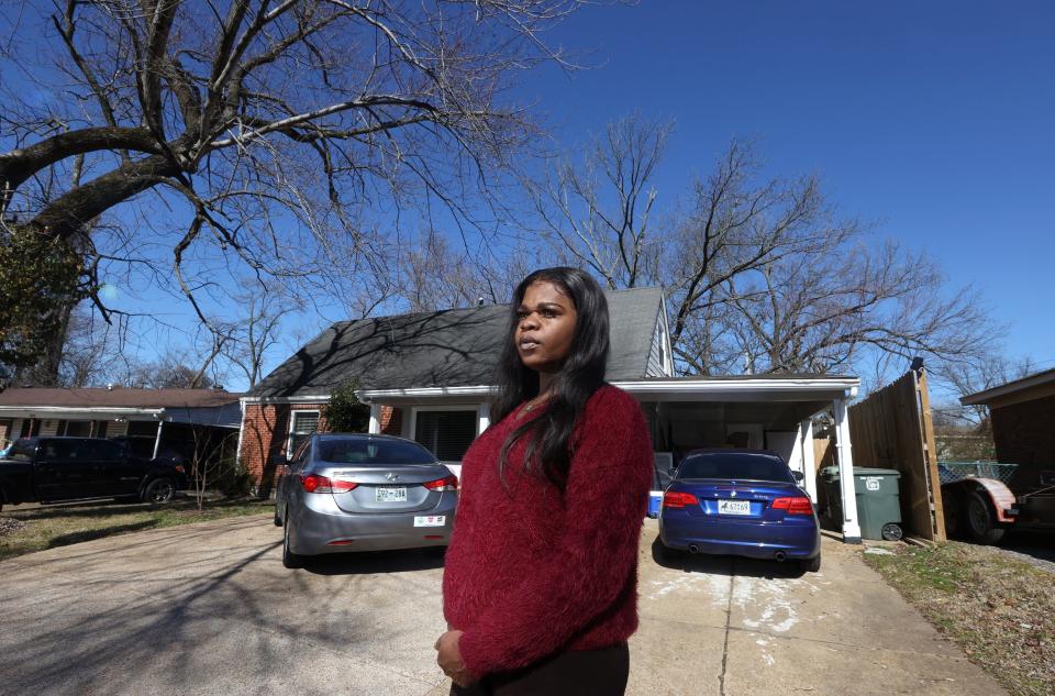 Kayla Gore, co-founder of My Sistah's House, which helps provide housing for Black and transgender people of color in Memphis, Tenn. Gore is photographed outside of her Frayser neighborhood home Friday, Feb. 5, 2021, a place where has housed at least 60 trans women in the last 3 years.
