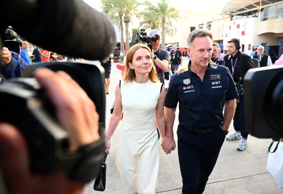 Horner was hand-in-hand with wife Geri Halliwell in Bahrain last Saturday (Getty Images)