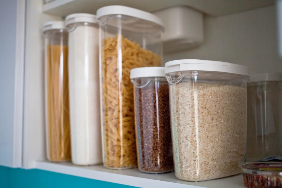 <p>When it's time to buy containers and bins for your items, try to avoid patterned and cloth options, even if they are prettier. "Only use clear containers for all your storage, whether it’s indoors (organizing bins for a closet) or outdoors (garage storage containers for seasonal decor, for example)," explains Rosanna Hinde, professional organizer and owner of <a href="https://www.go-fergirl.com/" rel="nofollow noopener" target="_blank" data-ylk="slk:Go-Fer Girl;elm:context_link;itc:0;sec:content-canvas" class="link ">Go-Fer Girl</a>. Clear containers make it super easy to see exactly what's inside without opening anything up. </p>