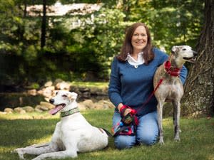 woman with pet dogs