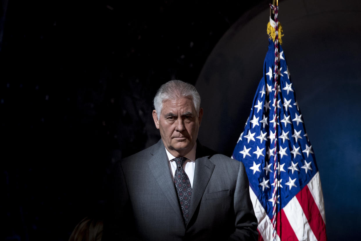 Secretary of State Rex Tillerson arrives at a meeting of the National Space Council in Chantilly, Va., on Oct. 5, 2017. (Photo: Andrew Harnik/AP)