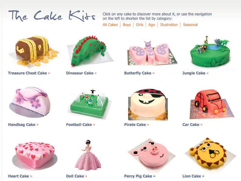 A web archive screenshot of the now-defunct Cake Kit Company website.