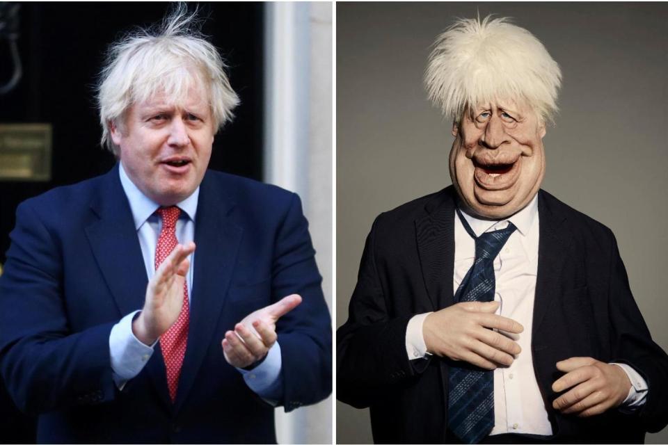 Johnson's puppet has a shock of blonde hair ()