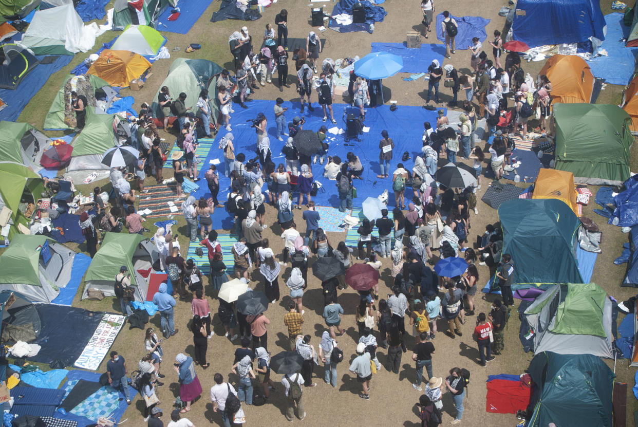 The protest encampment at Columbia University on Monday, April 29, 2024. (Isa Farfan  / NBC News)