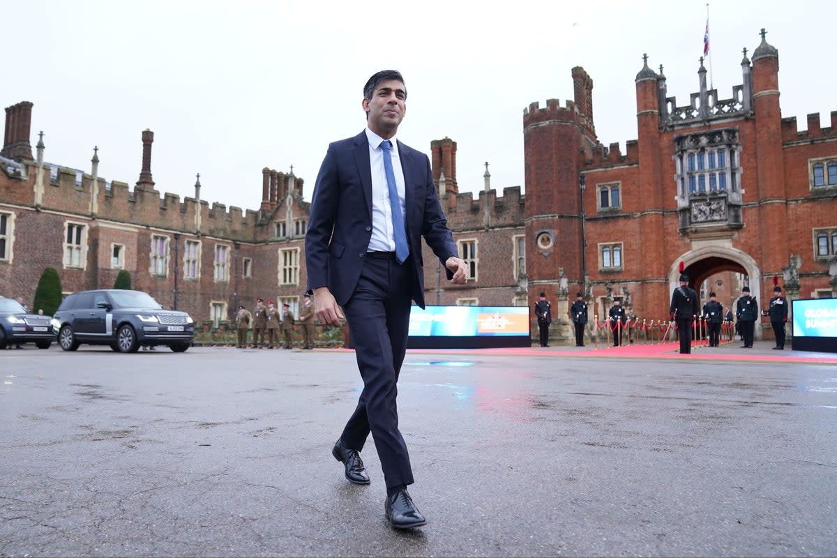 Prime Minister Rishi Sunak arriving at the Global Investment Summit at Hampton Court Palace on Monday  (PA)