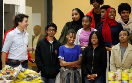 Canadian PM Trudeau takes part in a Thanksgiving food drive in Toronto