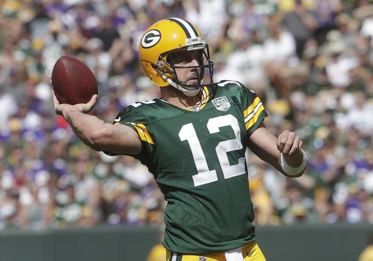 Aaron Rodgers, a primary beneficiary of the NFL’s stringent roughing the passer rules, is not a fan of them. (AP)