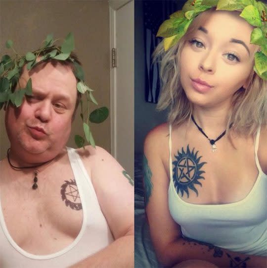 Dad Chris Martin doing his best impression of his daughter Cassie. His selfie game is strong. (Photo: Facebook/Cassie Martin)