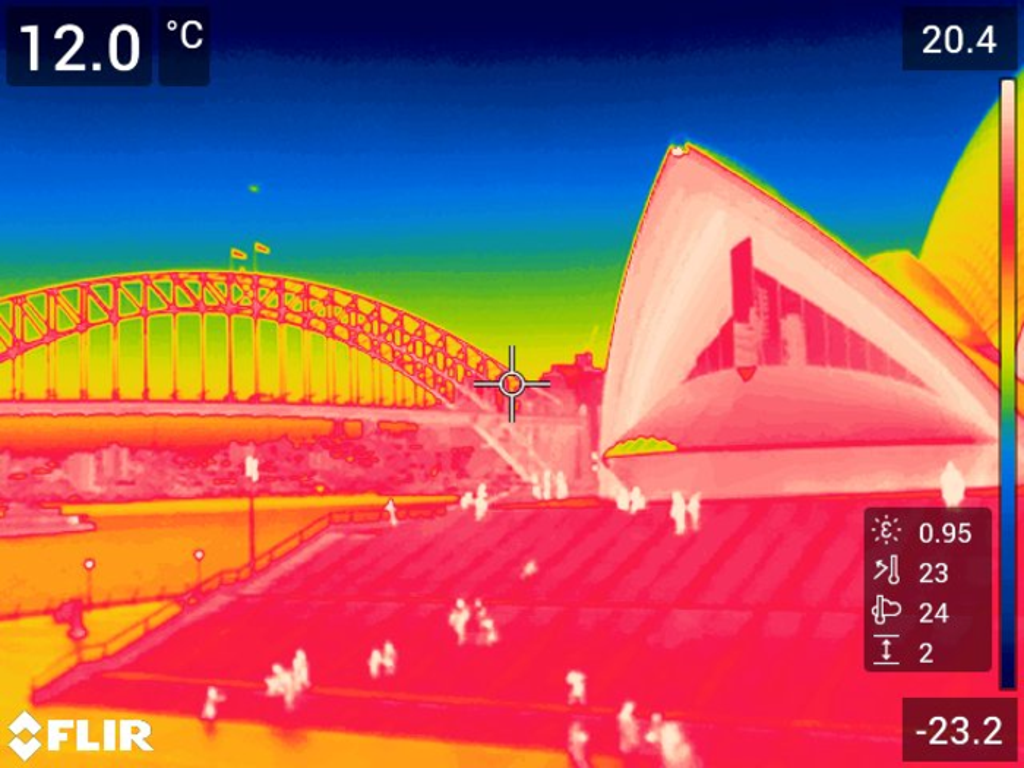An infrared image of the Sydney Opera House and Sydney Harbour Bridge (UNSW Sydney)