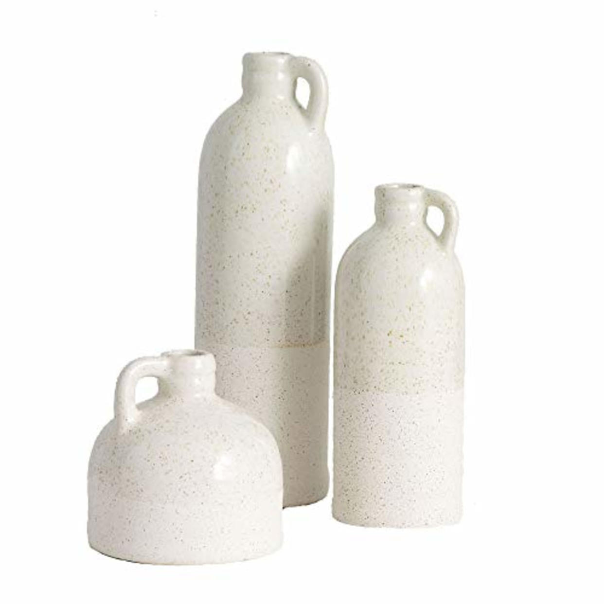 Sullivans Ceramic Jug Vase Set, Farmhouse Decor, Kitchen, Bedroom, Office, Living Room, Bathroom, & Coffee Table Centerpiece Decorations, Vases for Decor, Mantle & Shelf Décor, White Vases (CM2875) (AMAZON)