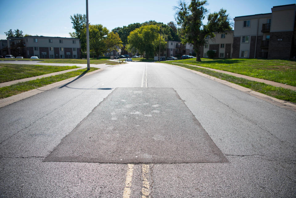 The street where 18-year-old Michael Brown, who was unarmed, was fatally shot by a white police officer in Ferguson, Missouri, on Aug. 9, 2014. (Photo: Damon Dahlen/HuffPost)
