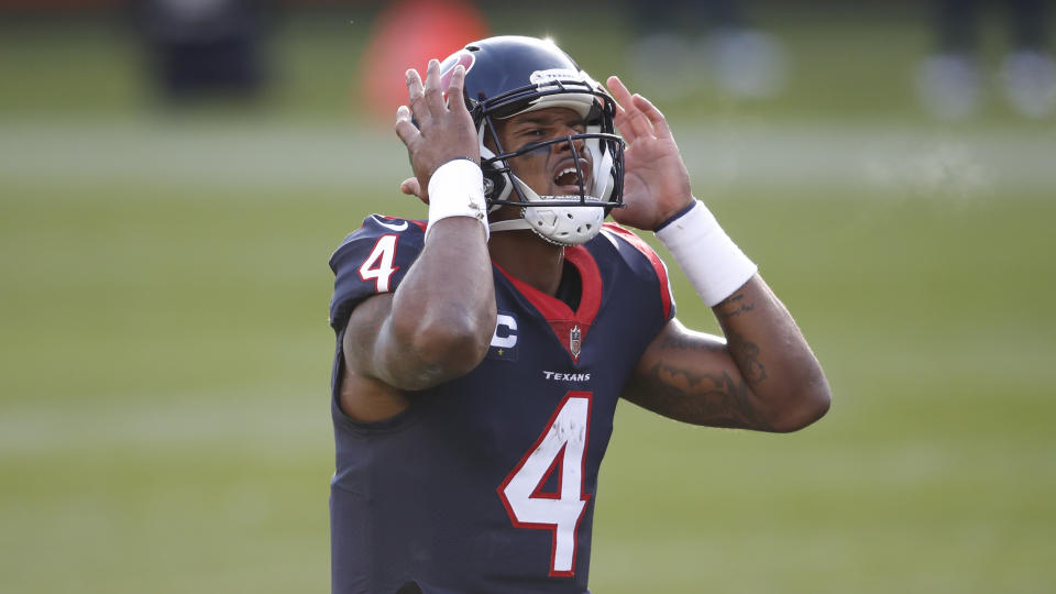 Houston Texans quarterback Deshaun Watson will command a lot in return if he's made available for trade. (AP Photo/Kamil Krzaczynski)