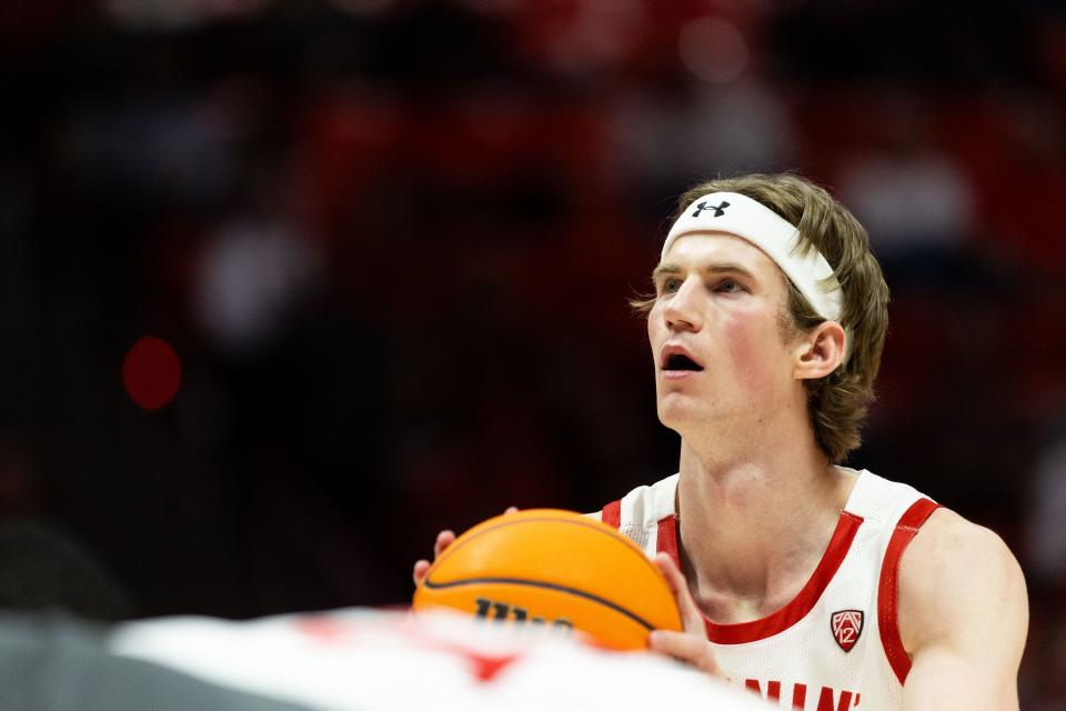 Utah Utes center Branden Carlson (35) shoots a free throw during a men’s college basketball game between the University of Utah and Washington State University at the Jon M. Huntsman Center in Salt Lake City on Friday, Dec. 29, 2023. | Megan Nielsen, Deseret News