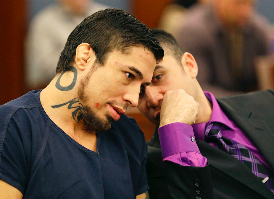 War Machine, formerly known as Jon Koppenhaver, is on trial for the alleged attack on his ex girlfriend. Photo: AP